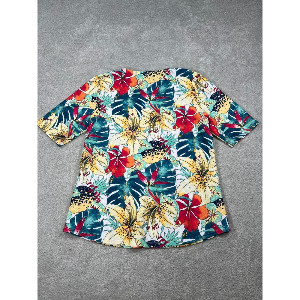Chicos Tropical Floral Knit Top Womens 1 M Short Sleeve Scoop Neck - Picture 5 of 8